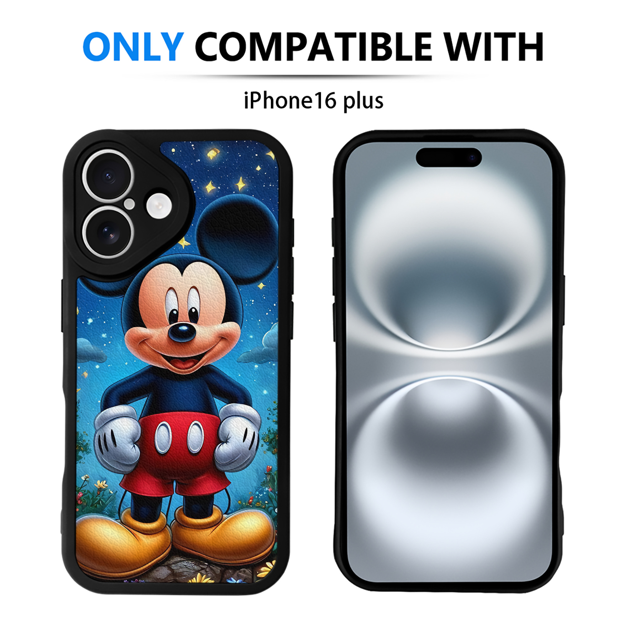 （画像用） ミッキーマウス Mickey Mouse 【iPhone 16シリーズ対応】シリコンスマホケース（レザー調） 材質：シリコン
